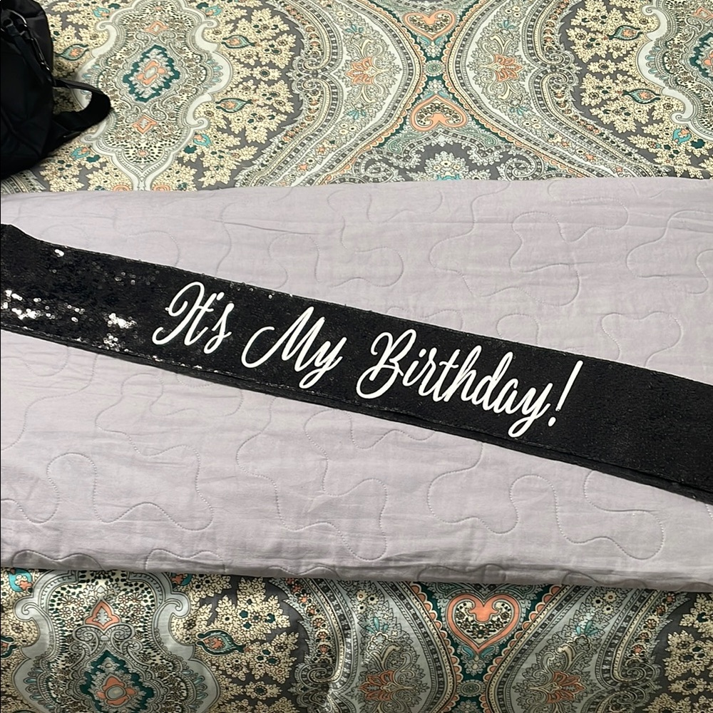 Black Birthday Sash with White Text